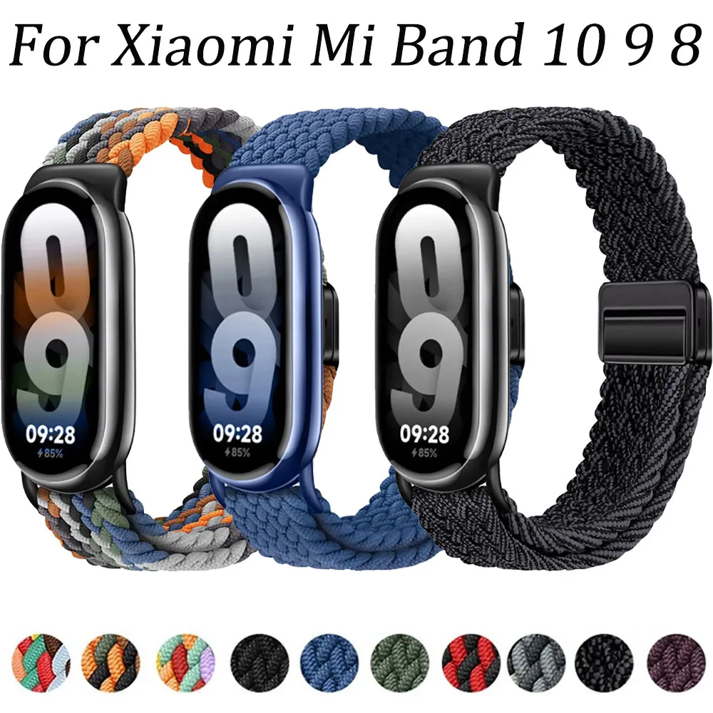 Nylon Geflochtenes Armband für Xiaomi Mi Band 10 9 8 Magnetische Metallschnalle Armband für Xiaomi Mi Band 10 Zubehörteil