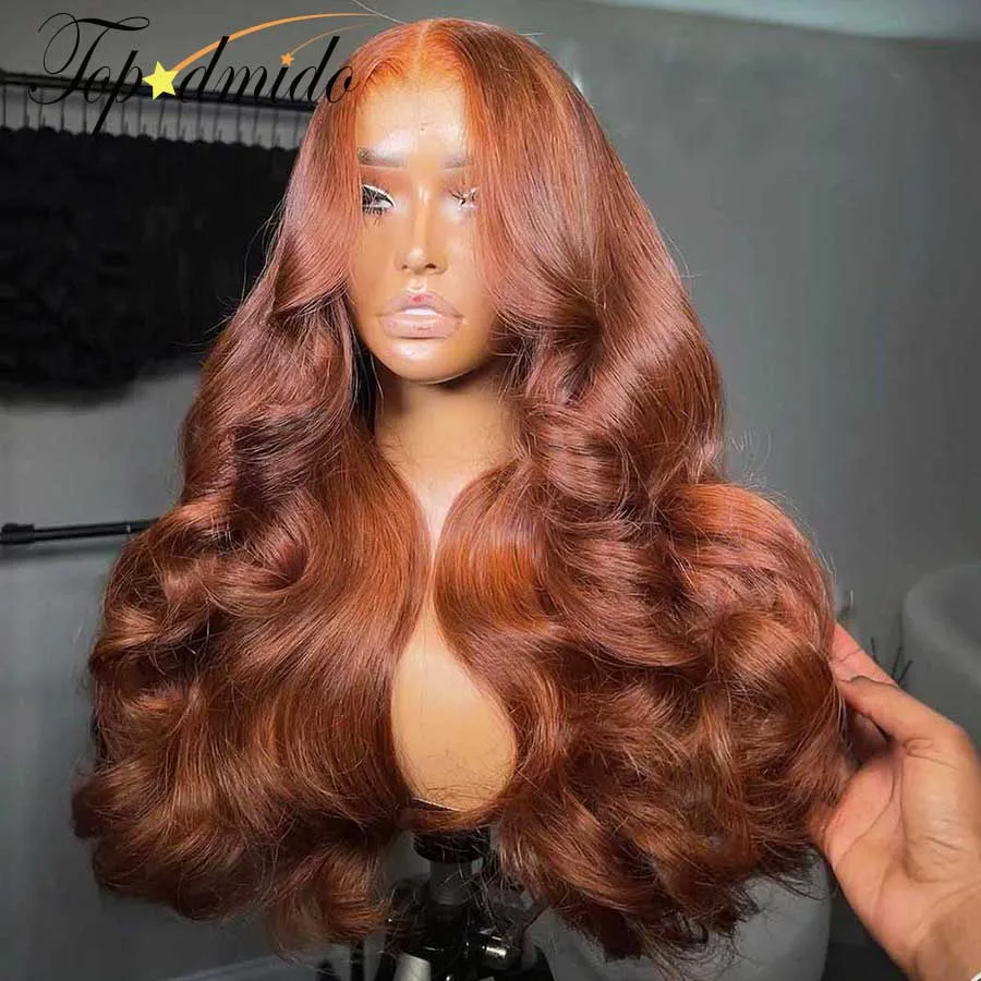 Topodmido 250 Density Dark Ginger Color 13x4 Lace Front Wigs with Middle Part Body Wave Brazilian Hair 13x6 Lace Wig