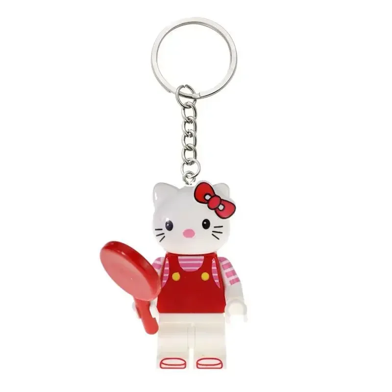 Hello Kitty Mickey Donald Duck Three-Eyed Boy Cute Kawaii School Bag Pendant Couple Building Block Doll Keychain Holiday Gift