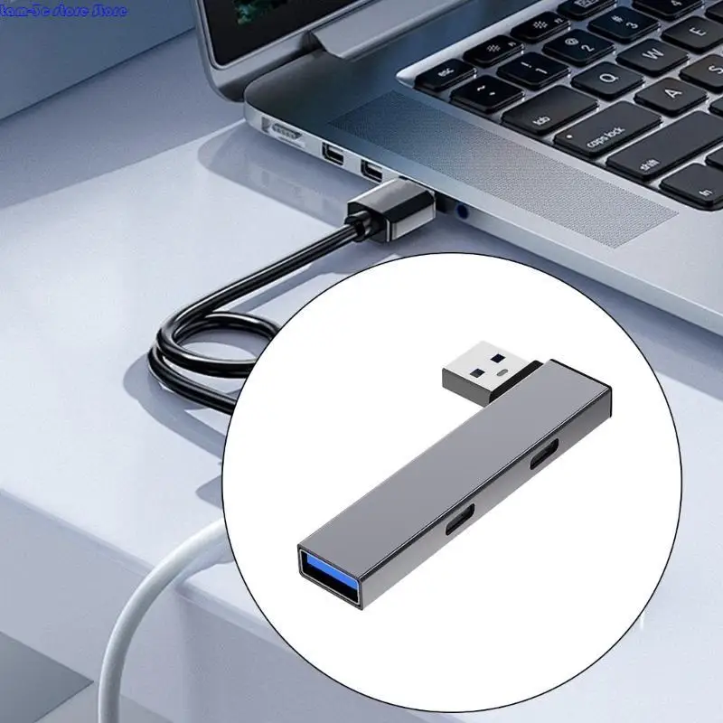 D0UA alumínio USB3.0 Hub USB Splitter USB Expander USB para 2Type C e USB Port Expander para transmissão dados rápida