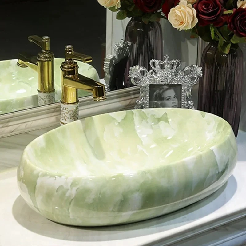 Nordic Creative Oval Ceramic Above Counter Wash Basin Simple Household Bathroom Vessel Sink Sanitary Fixture