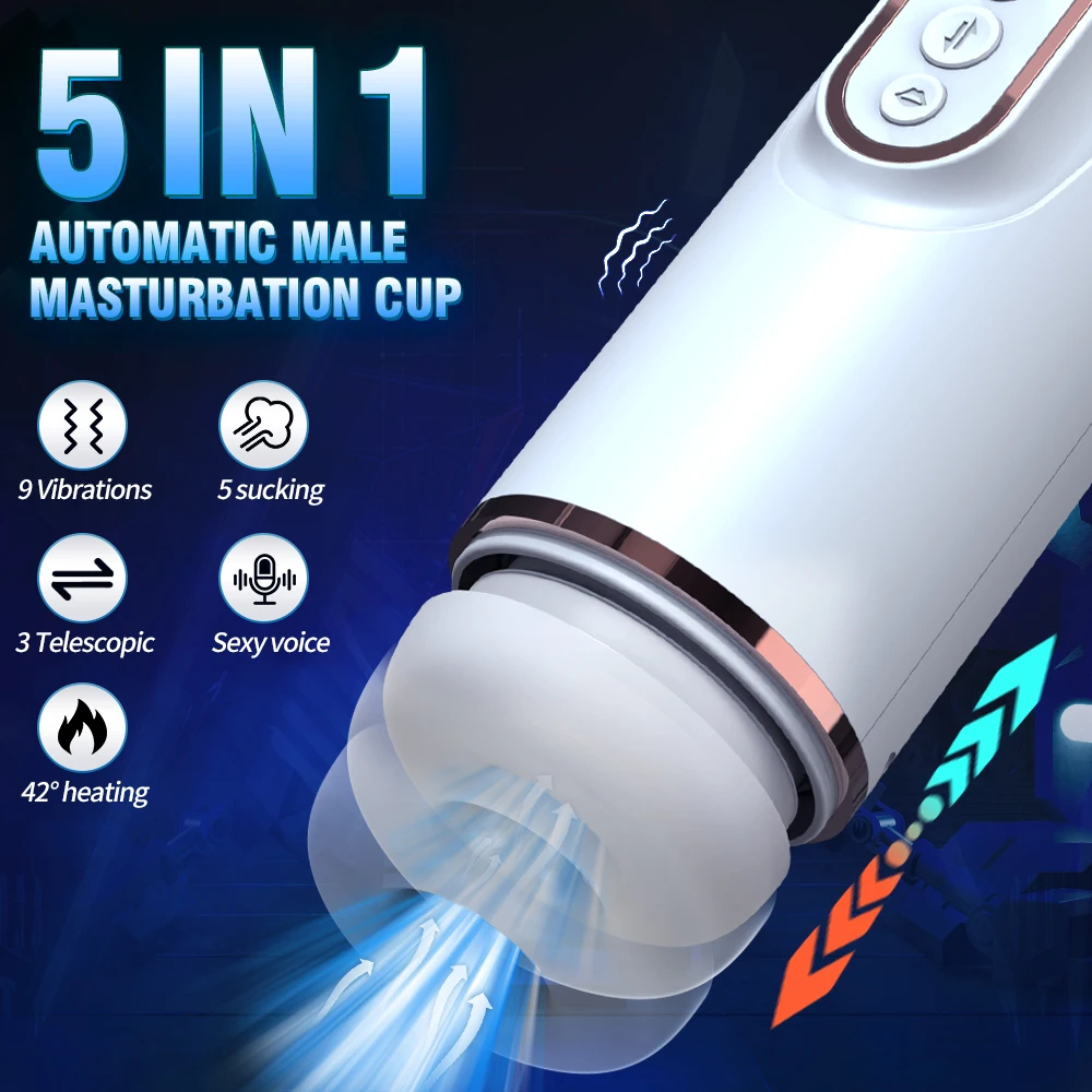 Telescopic Masturbators ถ้วยสําหรับชาย 7 Thrusting 5 ดูด 9 Vibrating ความร้อนอมควยชาย Masturbation ผู้ใหญ่ของเล่น