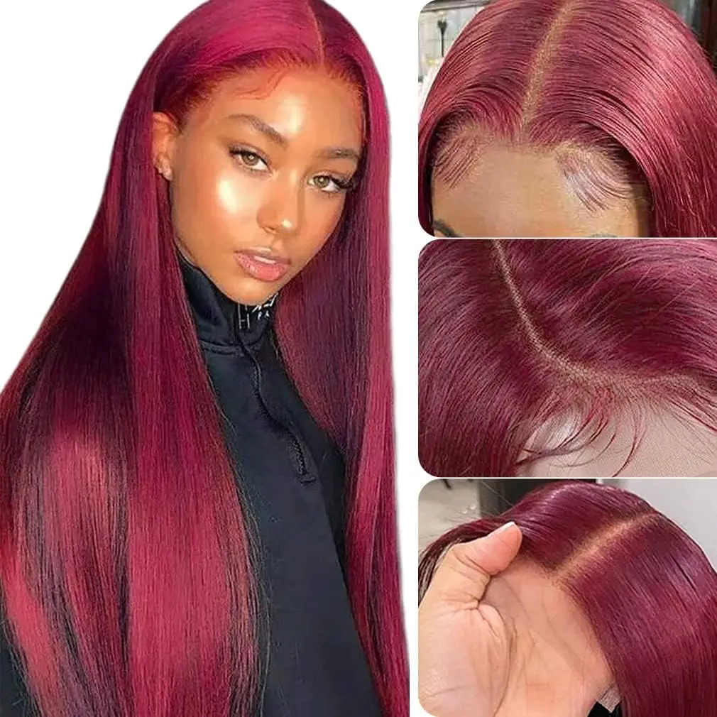 30 34 Inch 99J Burgundy Colored 13x4 Lace Front Wig Bone Straight Brazilian Transparent 13x6 HD Red Lace Frontal Human Hair Wigs