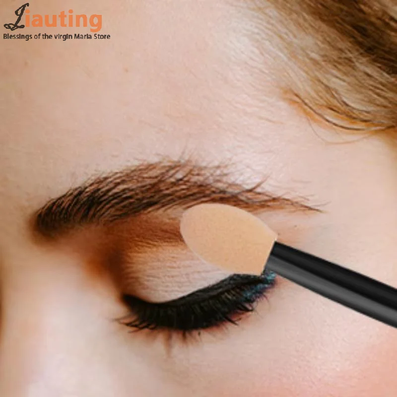 100/200 قطعة من إسفنجة ظلال العيون المزدوجة الجانبين للاستعمال مرة واحدة مع حاوية لفرش ظلال العيون وأداة توزيع المكياج #5