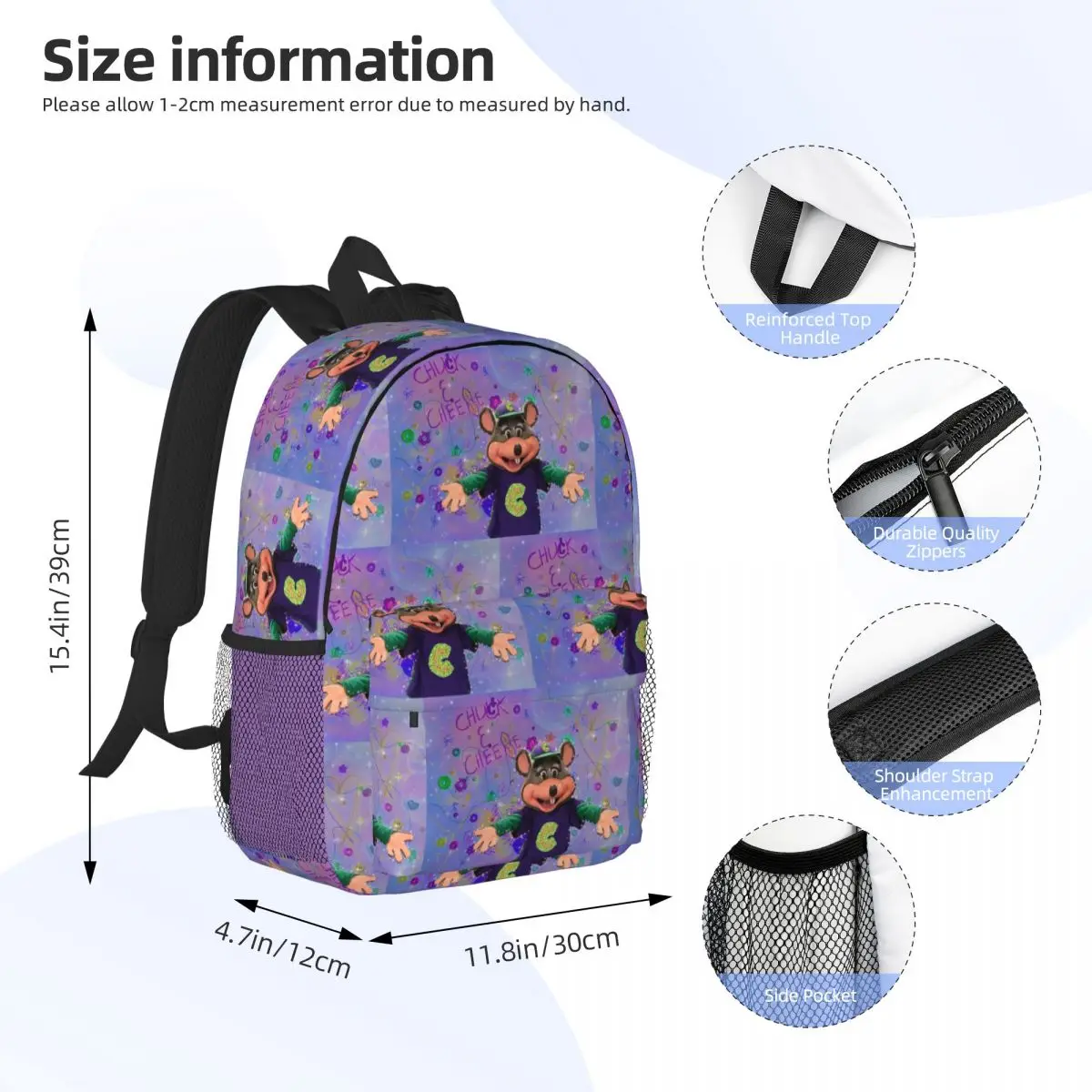 Avenger Chuck E Cheese Backpack Daypack Large Capacity Boys Girls BookBag Shoulder Bags for Men Women Children School Bag