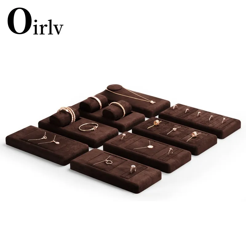 

Oirlv Coffee Velvet Jewelry Display Set for Earring Ring Necklace Bangle Shop Trays Counter Jewelry Display Props