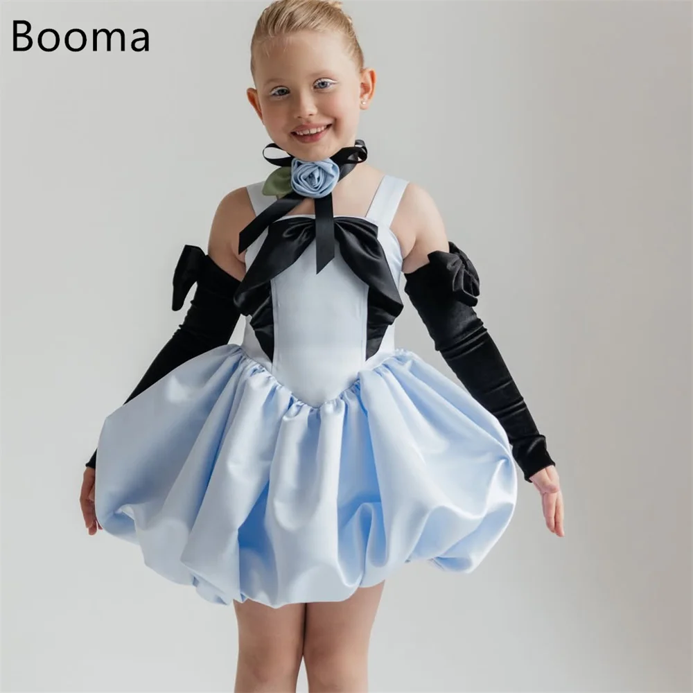 

Booma A-Line Flowers Satin Bow Bule Flowers Girl Dresses Wedding Party Dress for Kids Flowers Girls Prom Gowns Customized