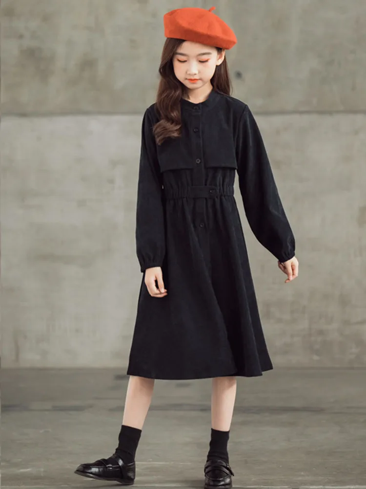 

Corduroy Dress Girls Winter Fall Children Clothing Red Black Party Teens Girl Christmas Dress Long Sleeve Shirts Dresses Button