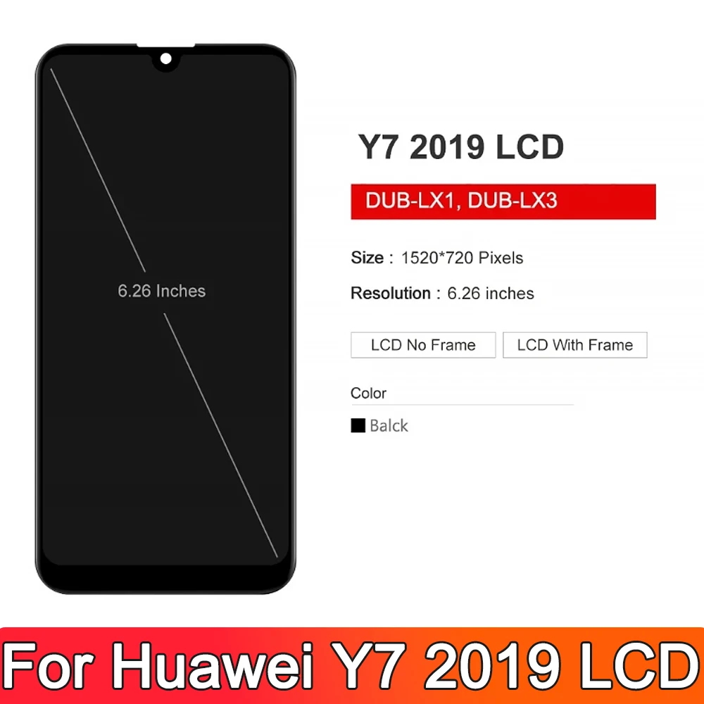 6.26\'\'OEM Screen For Huawei Y7 2019 LCD Display Touch Screen for Huawei Y7Prime 2019 DUB-LX1 DUB-LX3 With Frame Replacement