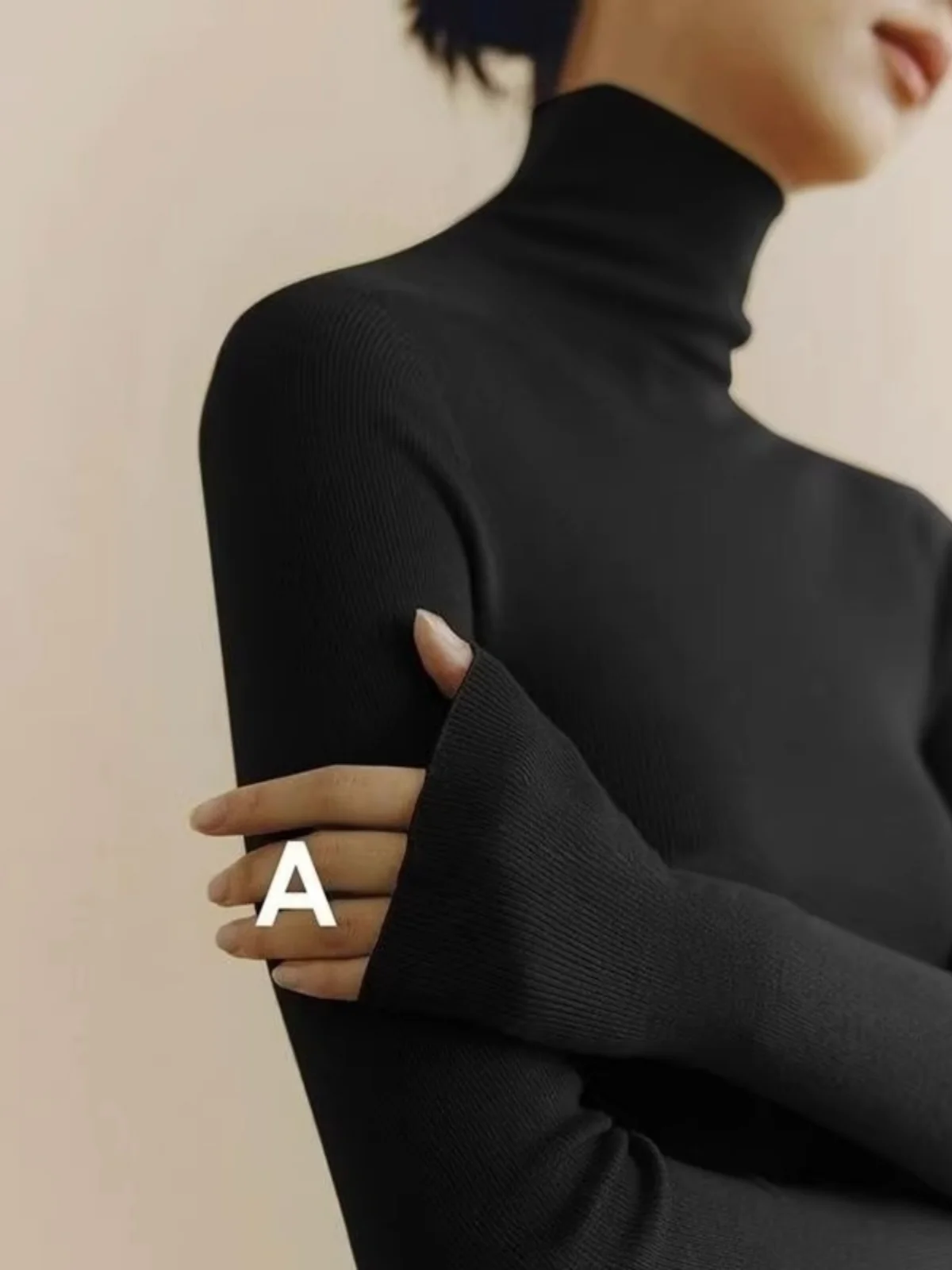 

Fashionable High Neck Knitwear Women's Slim Fit Base Layer Sweater Autumn Black Pile Neck Top Korean Style Commute Pure Color