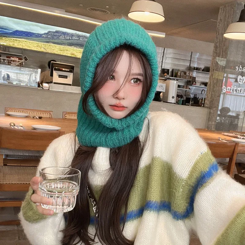 Gorro de punto de Color liso para mujer, Pasamontañas que combina con todo, moda de otoño e invierno