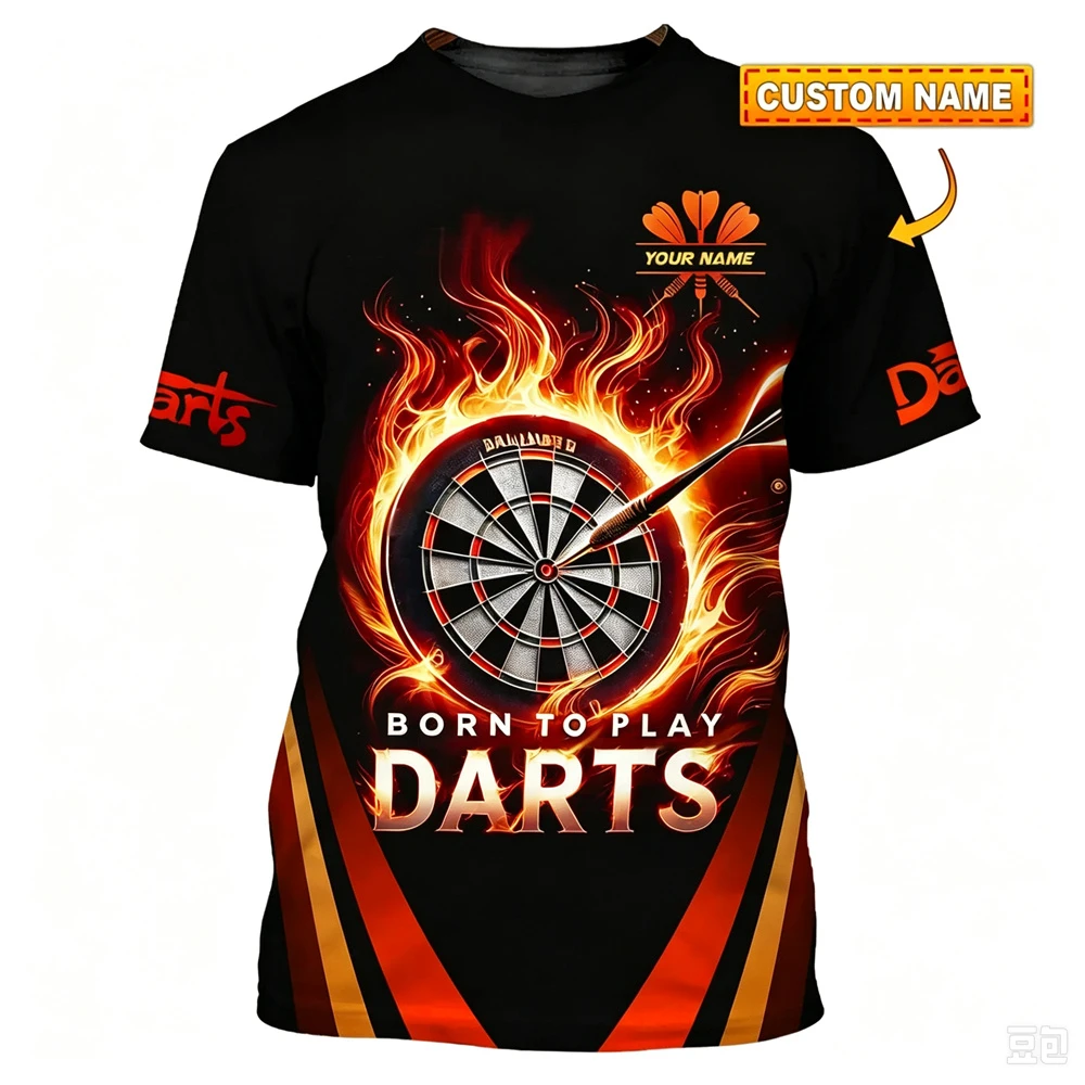 3D Print Cool Flame Design Dart T-shirt For Men Custom Your Name Training And Leisure Tee Shirt Round Neck Short Sleeve 2026