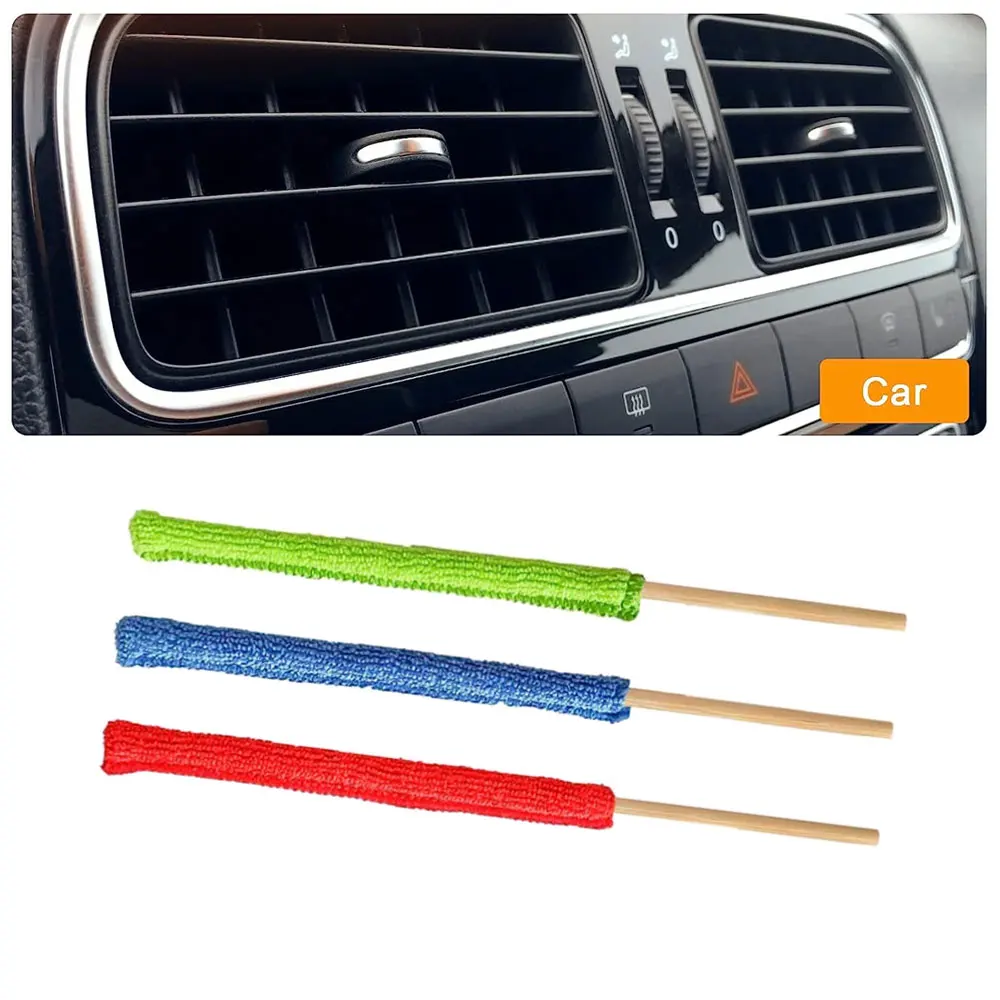 3Pcs Car Long Handle Air Conditioner Blind Narrow Dust Collector Stick Wash Cloth Brushes Microfiber Detail Cleaning Brush Tool