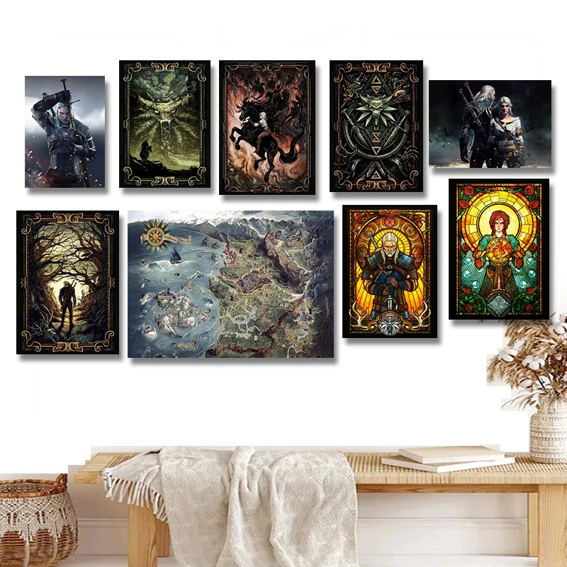 Game Map Art Geralt Poster Forest Canvas Painting Witcher Dungeon  Print Game Knight Living Room Wall Decor Picture
