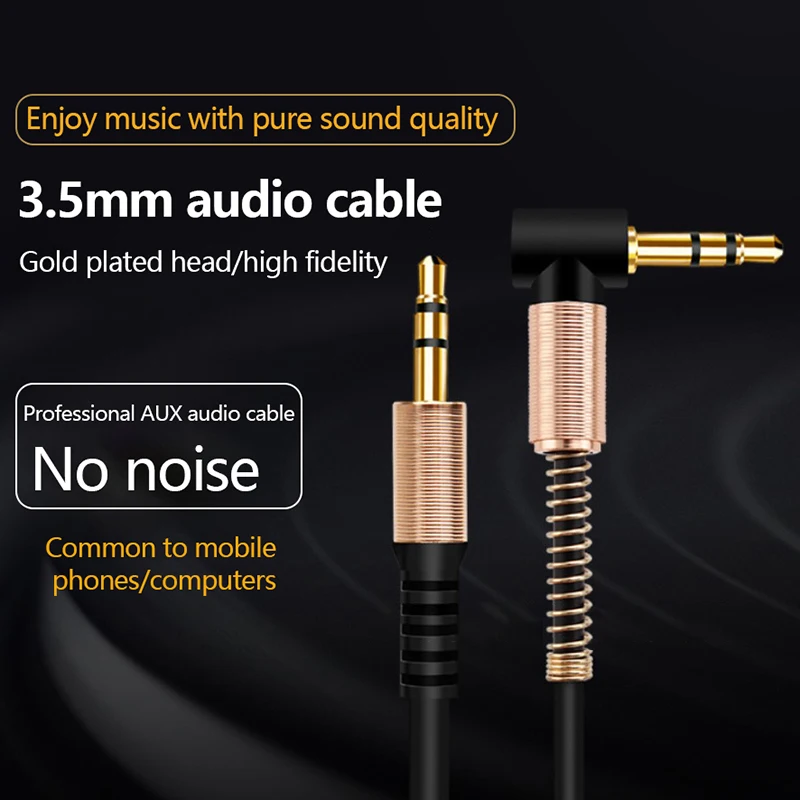 Gold Plated 3.5mm AUX Cable with Spring Protection - Coiled Male-to-Male Audio Cable for Car & Headphones