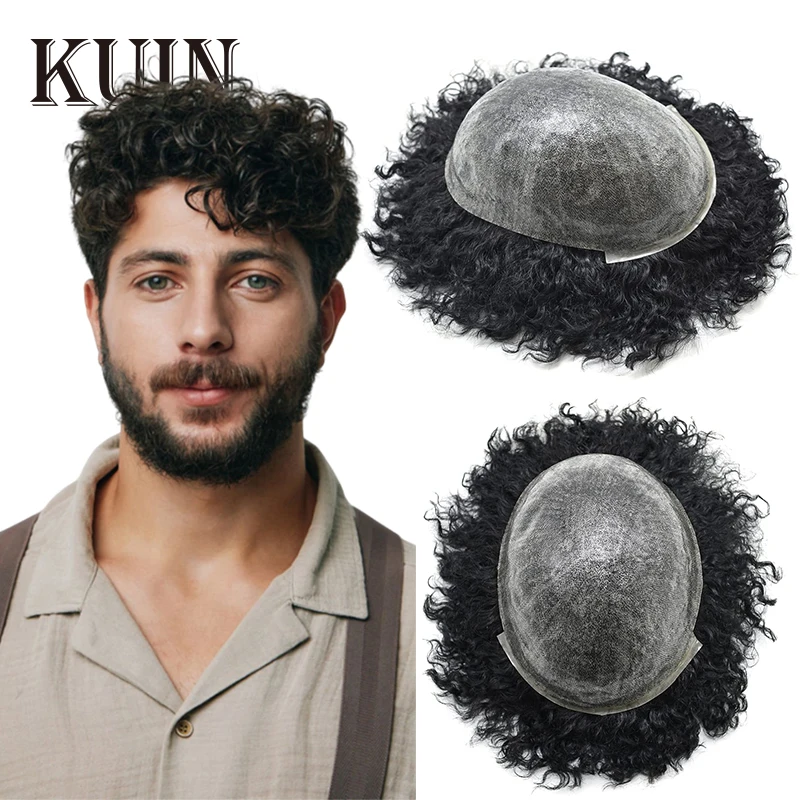 Curly Hair Skin Men Toupee Durable Injection Pu Hair System For Black Men Human Hair Wigs Male Hair Prosthesis Wigs For Man