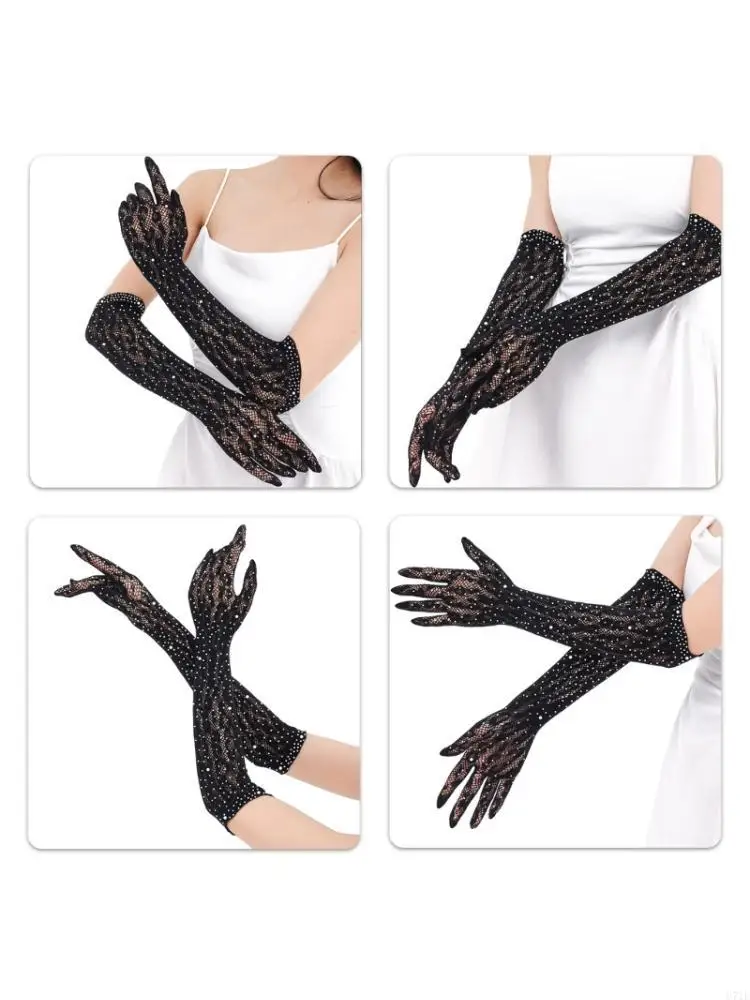  Lace Gloves With Rhinestones Decoration For Various Outfit Formal And Casual Handwear For Special Event Dressingup Props