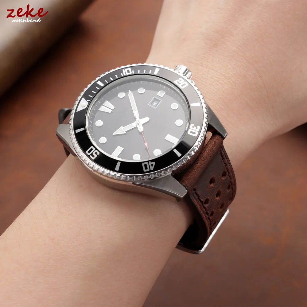 Vintage Racing Leather Watch Strap for Omega 18mm 19mm 20mm 21mm 22mm 24mm Quick Release Strap Brown Breathable Porous Watchband - view 5