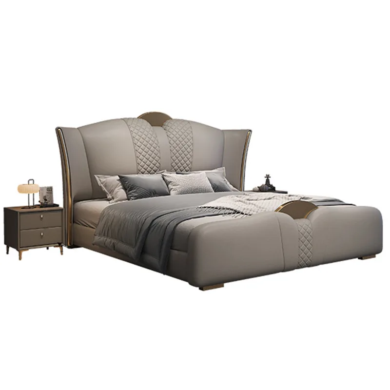 

Italian minimalist, milky white, leather bed, modern simplicity, high-end atmosphere 1.8 meters, master bedroom