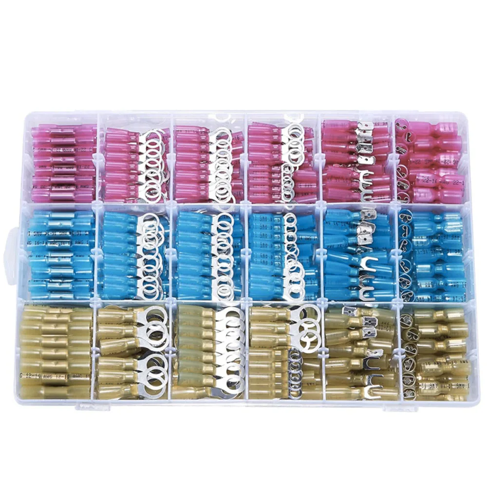 

Комплект термоусадочных проводов, 620 шт., водонепроницаемые клеммы, стыковые соединители, лопаточные вилочные кольца, стыковые сращивания