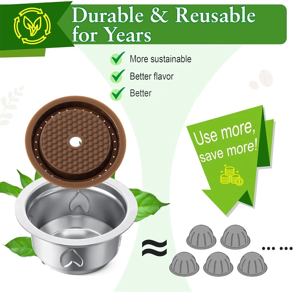 A29R Reusable Coffee Pod Capsules 230Ml Stainless Steel For Nespresso Vertuo Machines, Includes Silicone Lid Kit