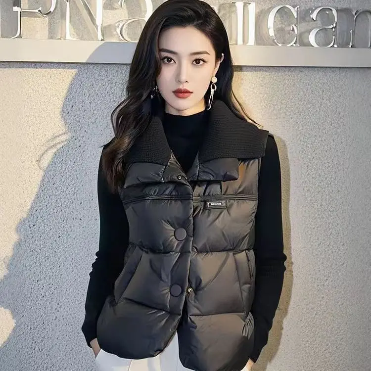 

plus Size Women's Knitted Thiened down Cotton Vest Warm Outerwear Fce Belly Covering Autumn Winter New Sle Jaet
