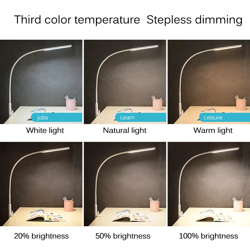 Imagem -03 - Lâmpada de Mesa de Escritório de Braço Longo 10w Cintilação Livre Proteção para os Olhos Lâmpada de Leitura Cor Dimable Ajustável Luz de Estudo de Trabalho.
