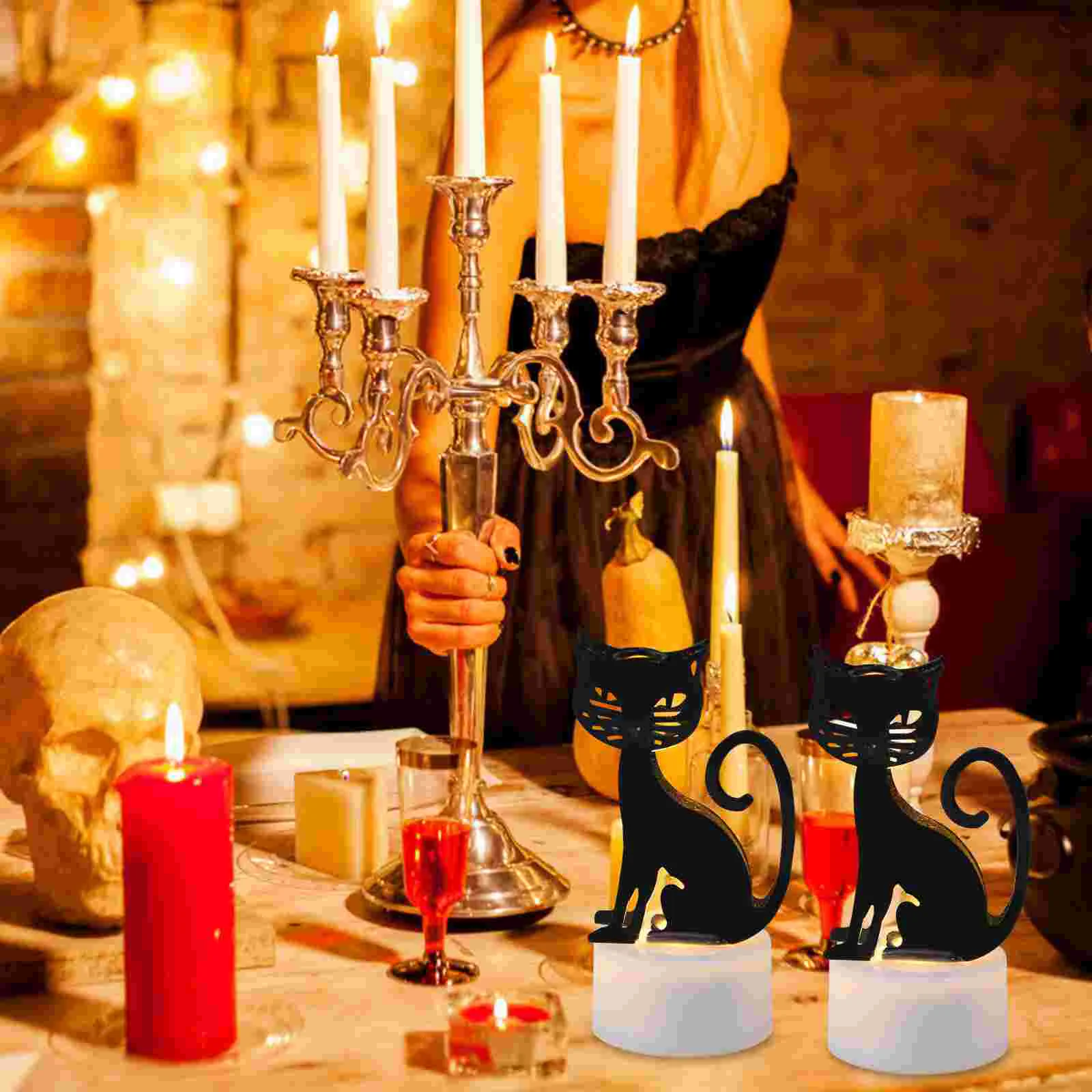 2 Pcs Decor Lamp Halloween Flameless Light Pumpkin Spider Decorations LED Plastic Candles Girly Room