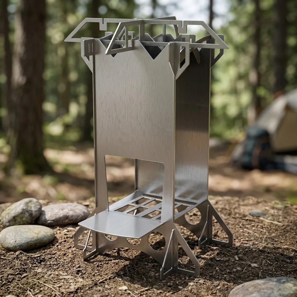 Lightweight 178g Wood Burning Stove 24x18cm Stainless Steel 201 1.2mm Portable for Camping Backpacking and Hiking Trips