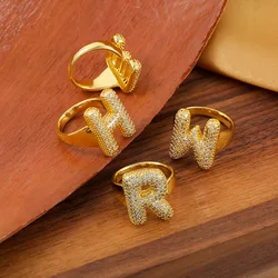 1PC Fashionable Copper Plated Golden Initial A-Z Letter Rings For Women Open Adjustable Ring Aesthetic Wedding Jewelry Gift