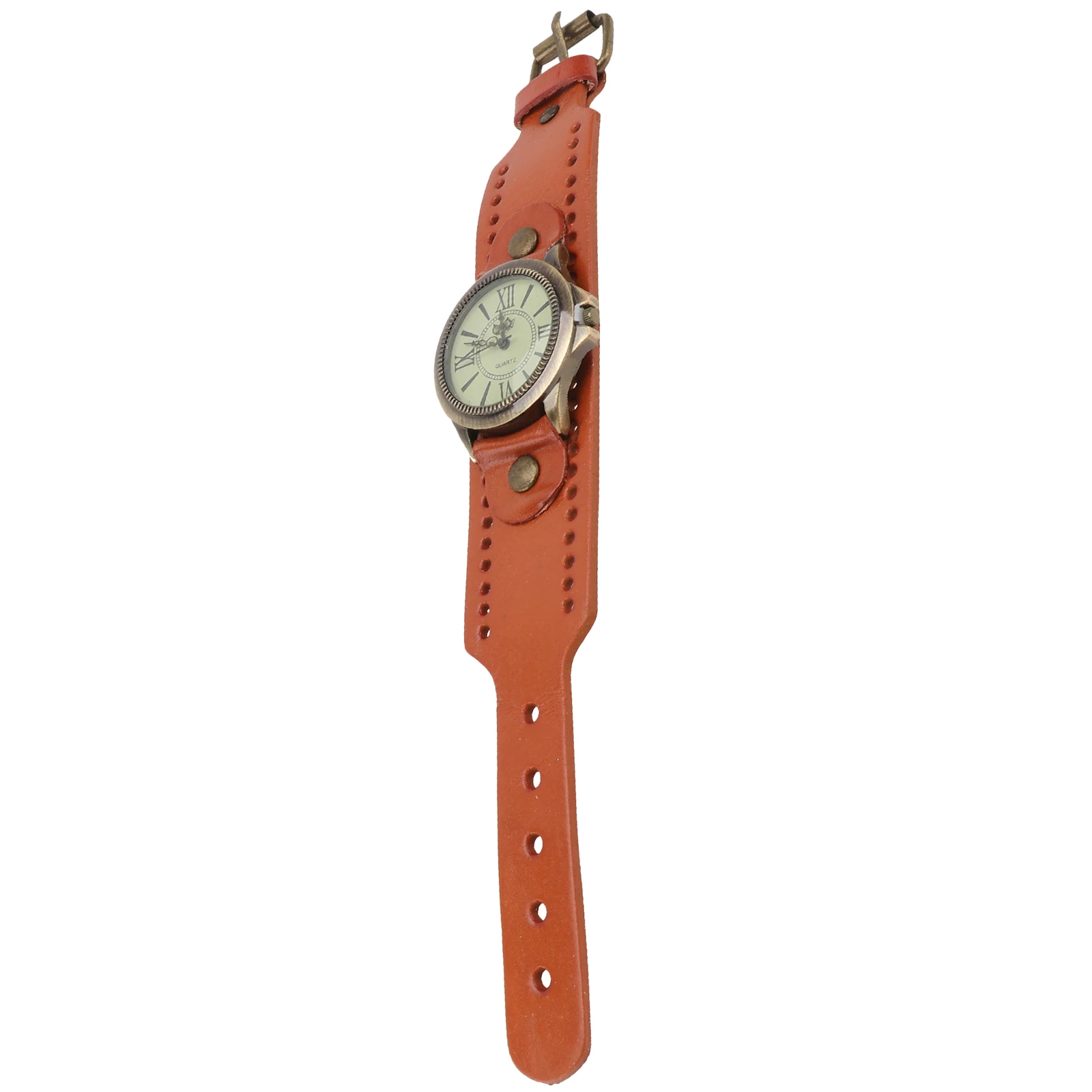 

1pc Vintage Roman Numeral Quartz Wristwatch For Women Retro Style Band Bracelet Watch Elegant Orange Women Wristwatch