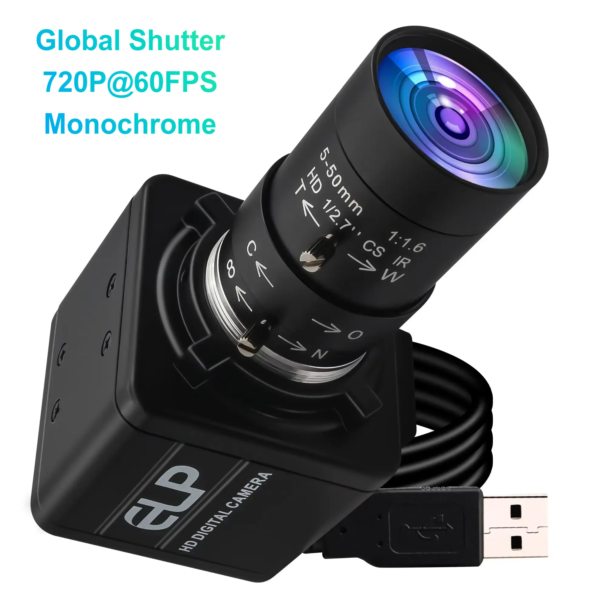 

ELP Monochrome Black White 720P 60fps Mini USB Camera 1MP Global Shutter Manual Webcam UVC Plug Play USB Video Camera for Shoot
