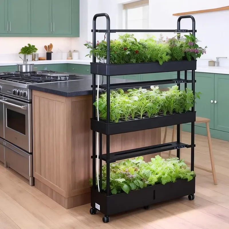4-Tier Vertical Soilless Hydroponic System, Mobile Planting Rack with Auto Watering for Small-Scale Farming