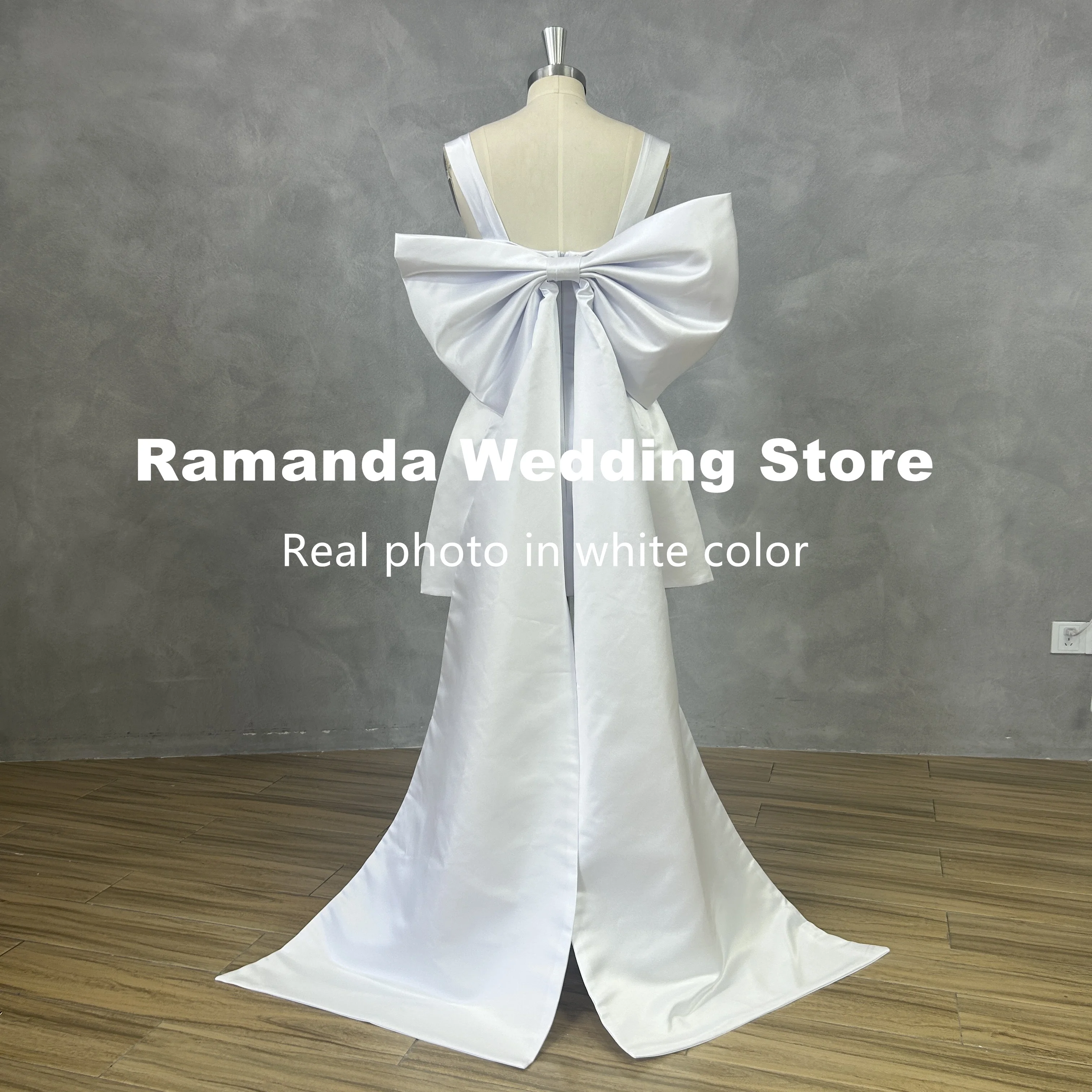 Ramanda Sexy Spaghetti Straps Square Collar Satin Short Wedding Dress Simple Backless Min Bridal Gown Robe De Mariee Customized