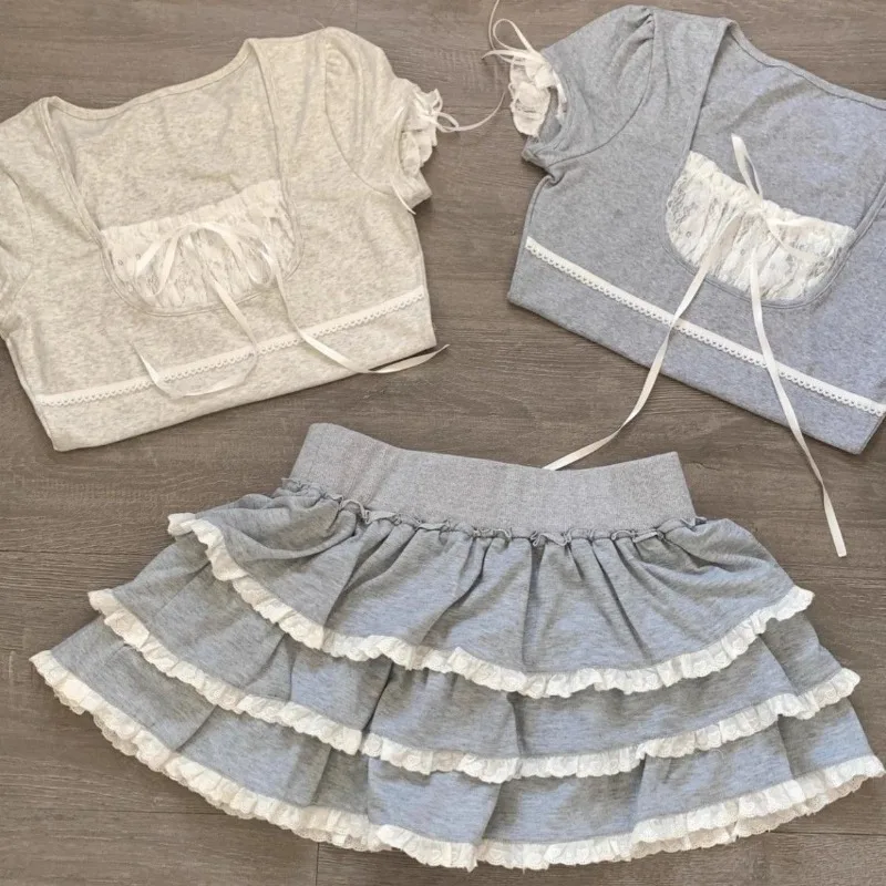

Japanese Kawaii Lolita Women's Skirts 2025 Lace Patchwork Cake Skirt Women Y2k High Waist Faldas Mujer Harajuku