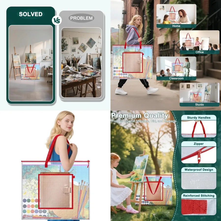 Large Poster Storage Bag 25 x 19 Art Portfolio Bag with Pocket for Poster Cutting Mat Bulletin Board Scrapbook Keepsake - Water