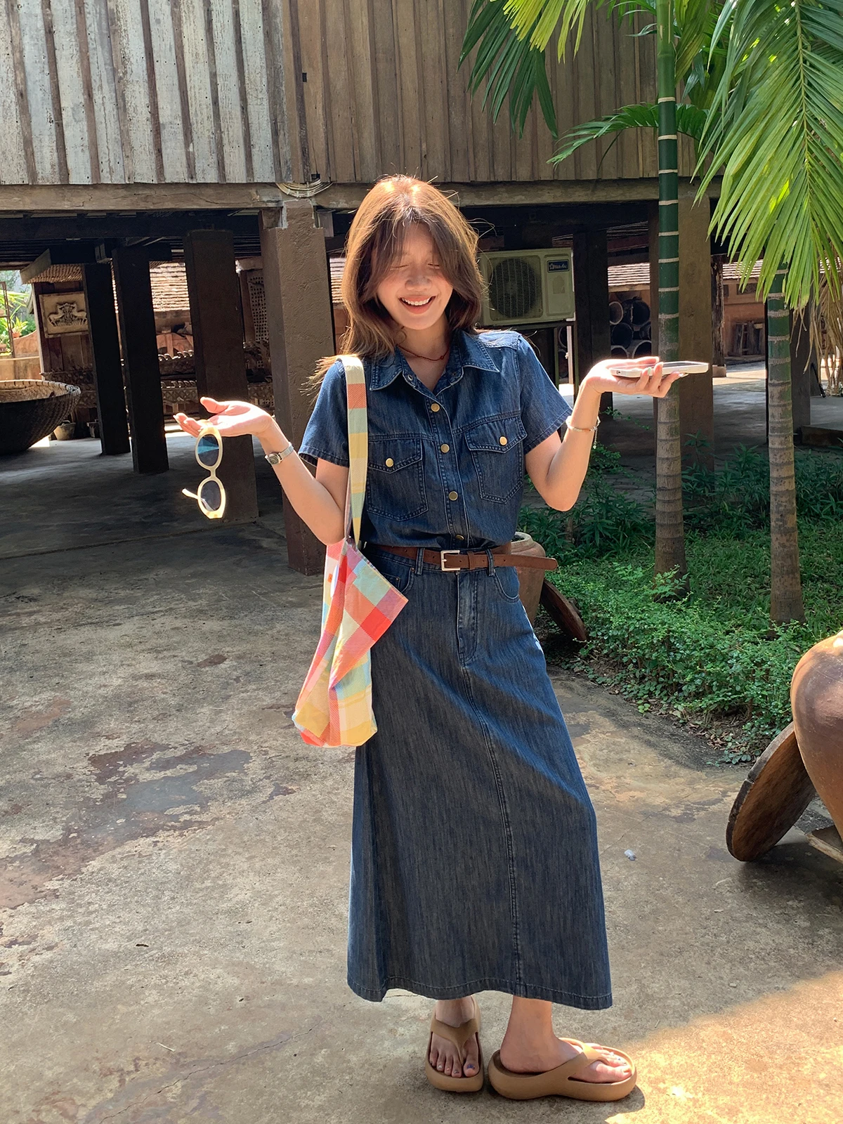 

Sisilyon Casual Denim Set Short Sleeve Shirt Half Skirt Two Piece Korean Style Lazy Fashion Women's Clothing Summer Season