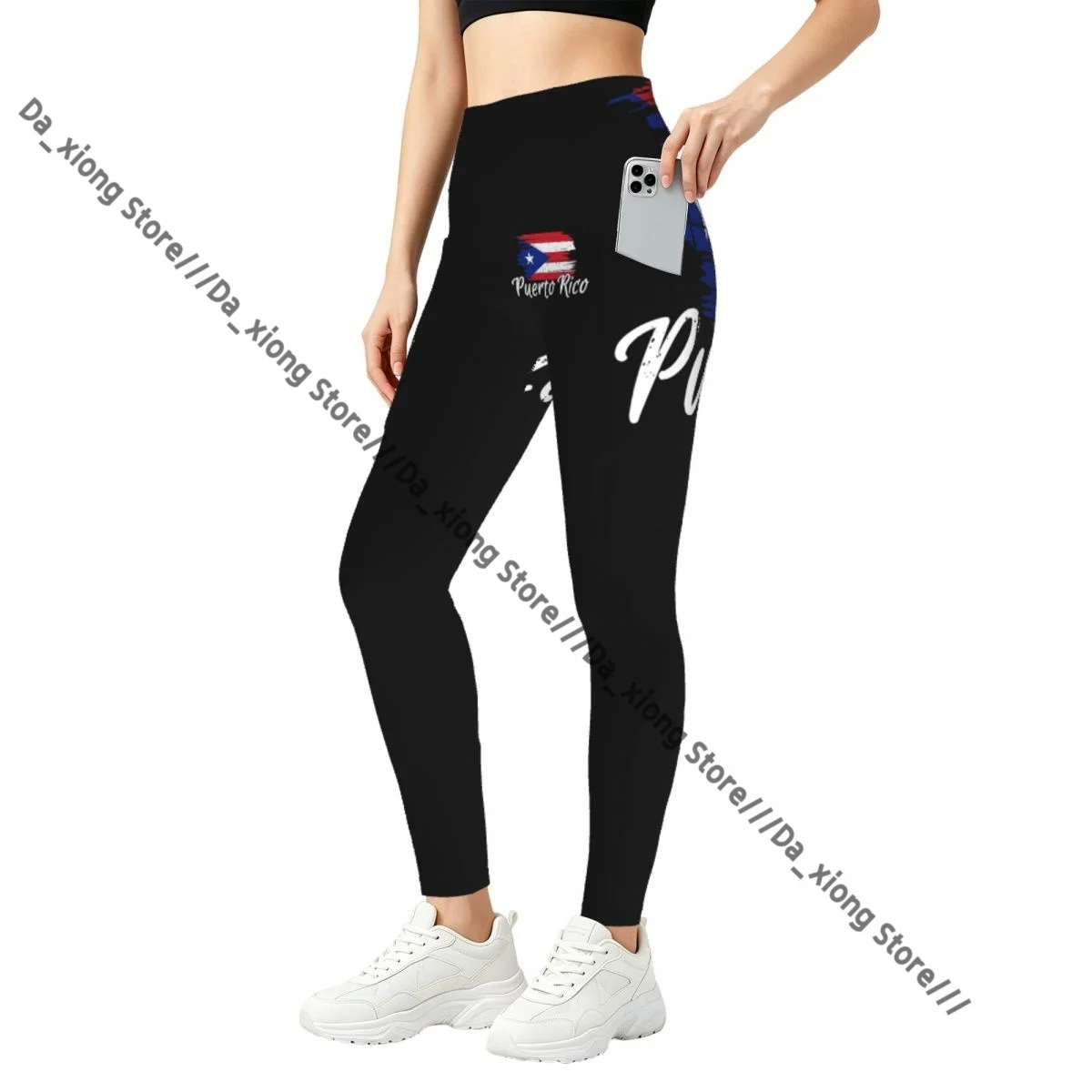 

Women Slim Fit Yoga Pants With Pockets Puerto Rico Flag Hip Lifting Sports Fitness Pants
