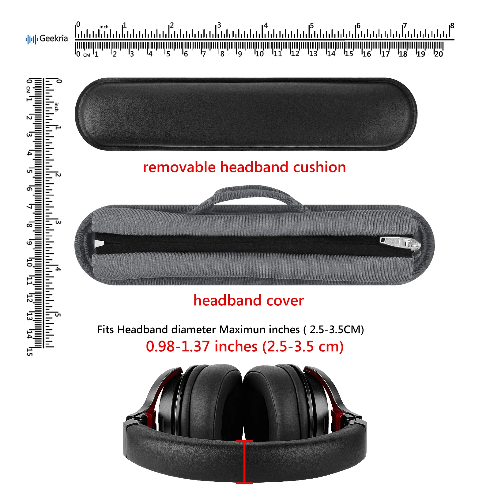 Geekria Hook and Loop Headband Cover + Headband Pad Set Compatible with ATH JBL Razer Sony Sennheiser Hyperx Headphones