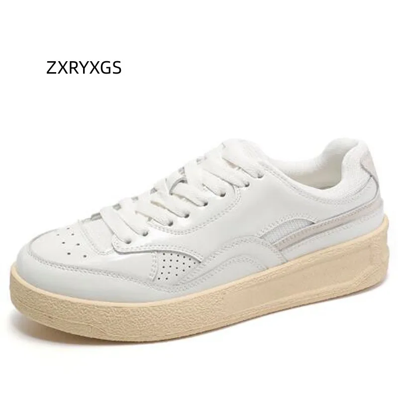 

ZXRYXGS Thick soled flat sneakers casual shoes for women in spring 2024 Popular genuine leather shoes comfortable trend shoes