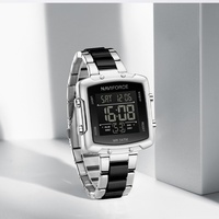 NAVIFORCE Women's Luminous Display Watch Stainless Steel+Plastic Strap Gift Fashion Simple Square Digital Watch 3ATM Waterproof