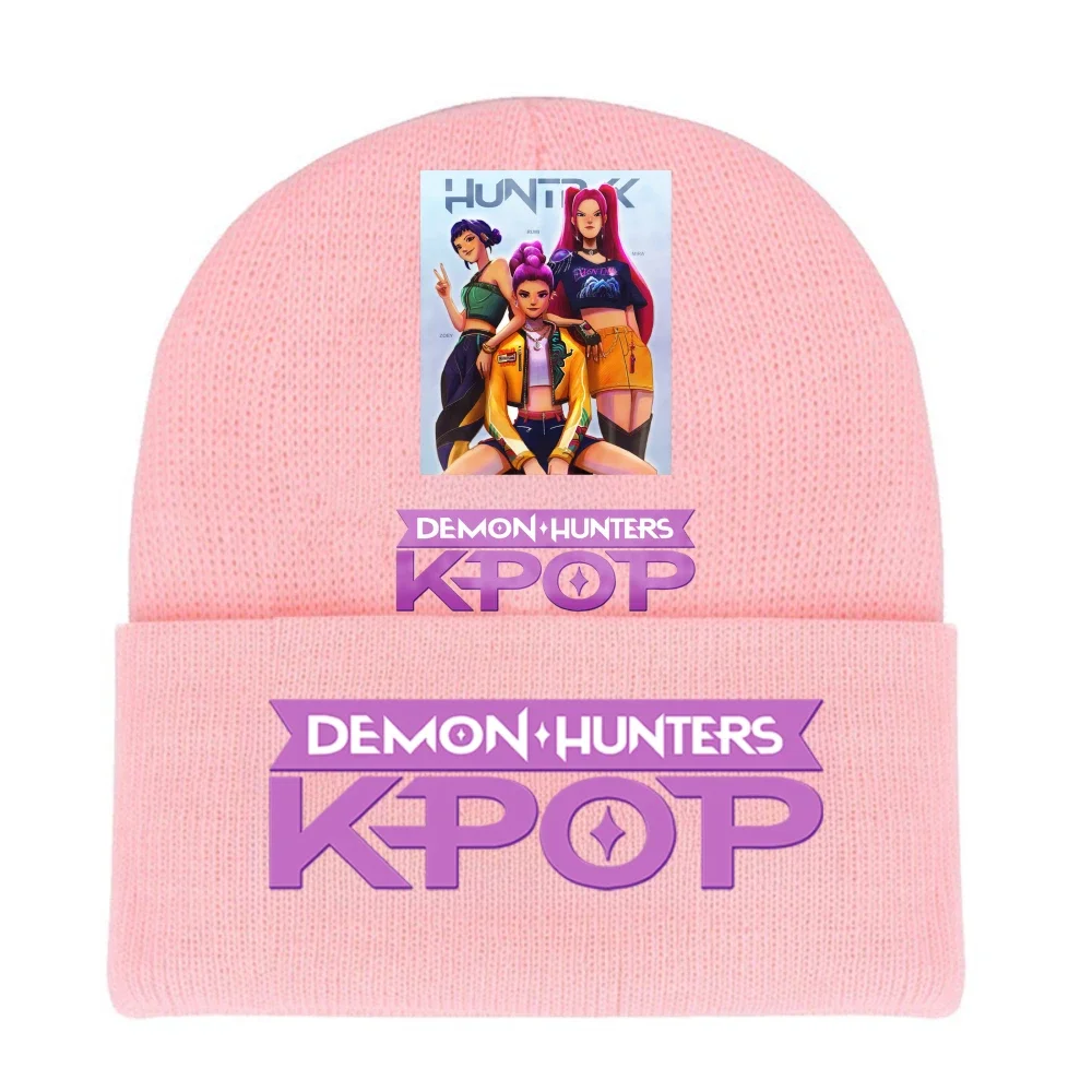 K-pop شيطان هنتر الأطفال محبوك قبعة Kawaii الكرتون المطبوعة قبعة الفتيات الشتاء الرياضة في الهواء الطلق قبعة تدفئة هدايا عيد الميلاد
