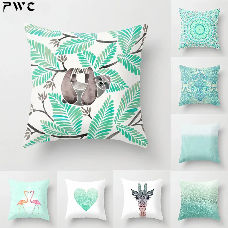 

45*45cm Mint Green Cushion Cover Pillowslip Home Supplies Decorative Fresh Throw Pillows Covers Pillow Case Simple Living Room