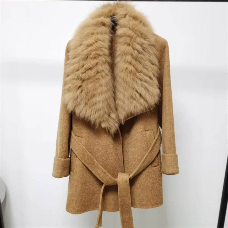 New Autumn/Winter Women's High-Quality Double-Faced Cashmere Coat – Stylish, Casual, Mid-Length Wool Coat with Fox Fur Collar