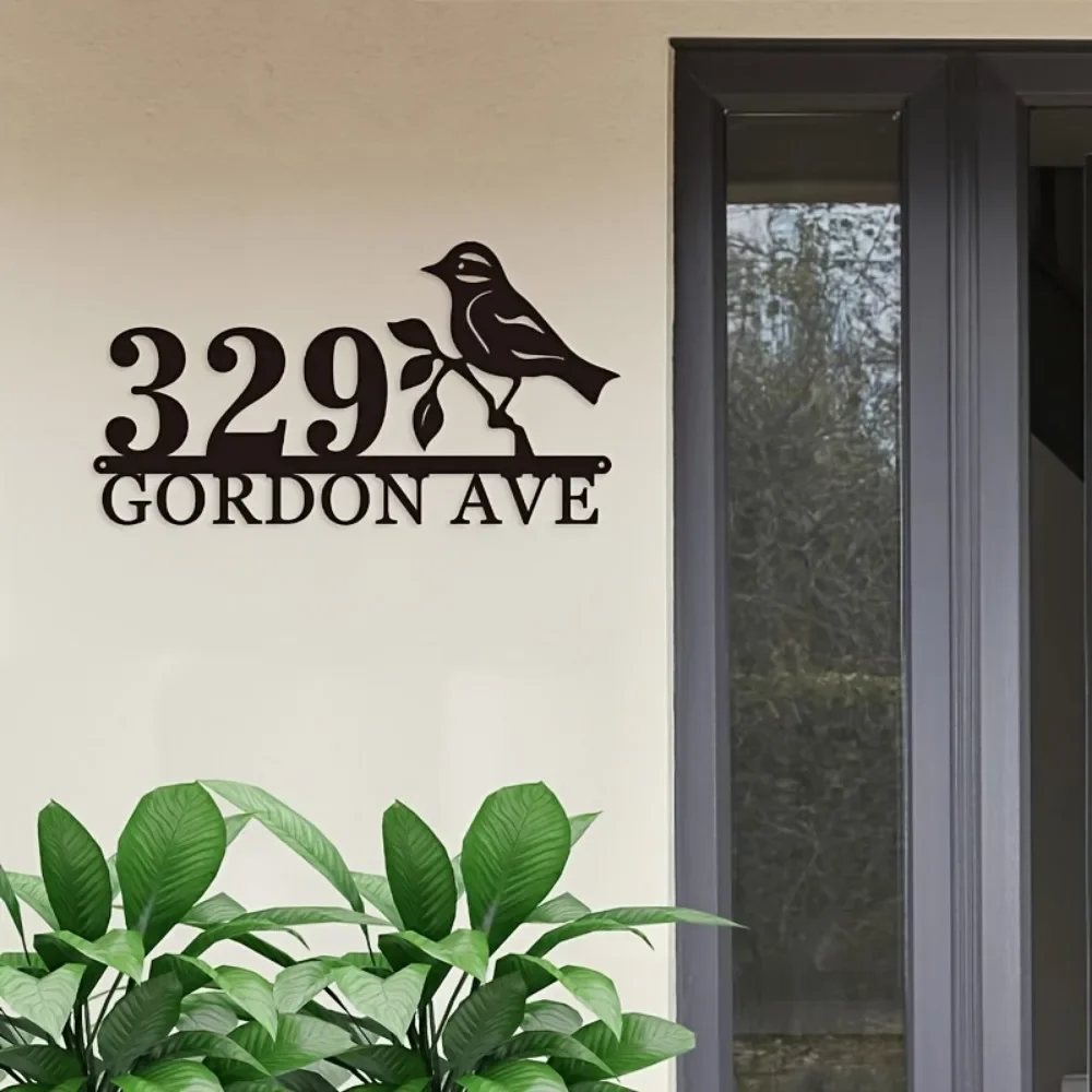 カスタム繊細な鳥 - テーマメタルアドレスサイン頑丈な再利用可能な玄関装飾手作り家番号プレート家庭用結婚式用