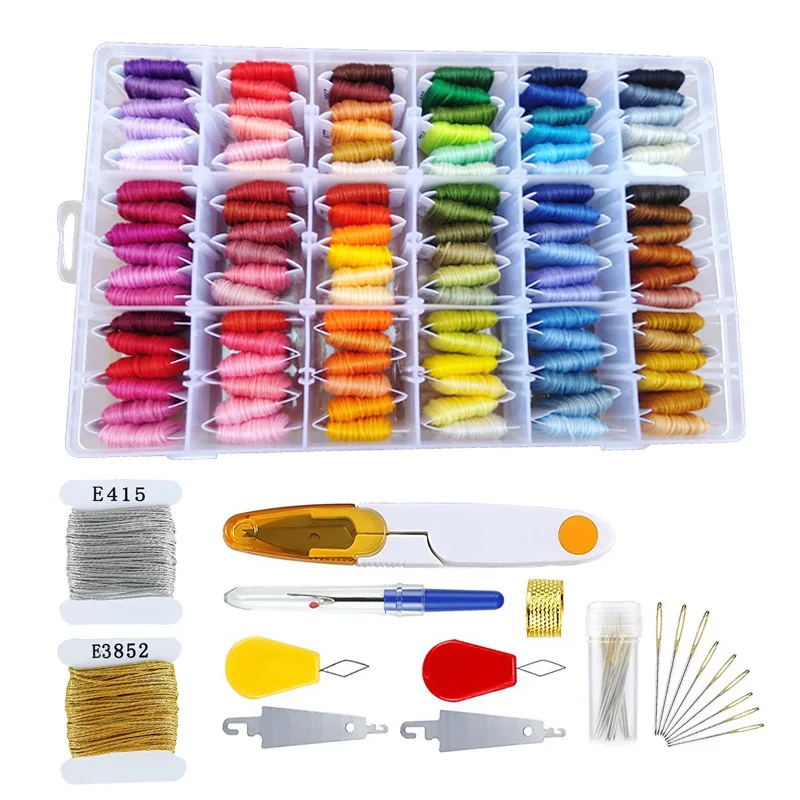 Embroidery Floss Cross Stitch Threads Bracelet String Kit with Organizer Storage Box Cross Stitch Tools Embroidery Kit