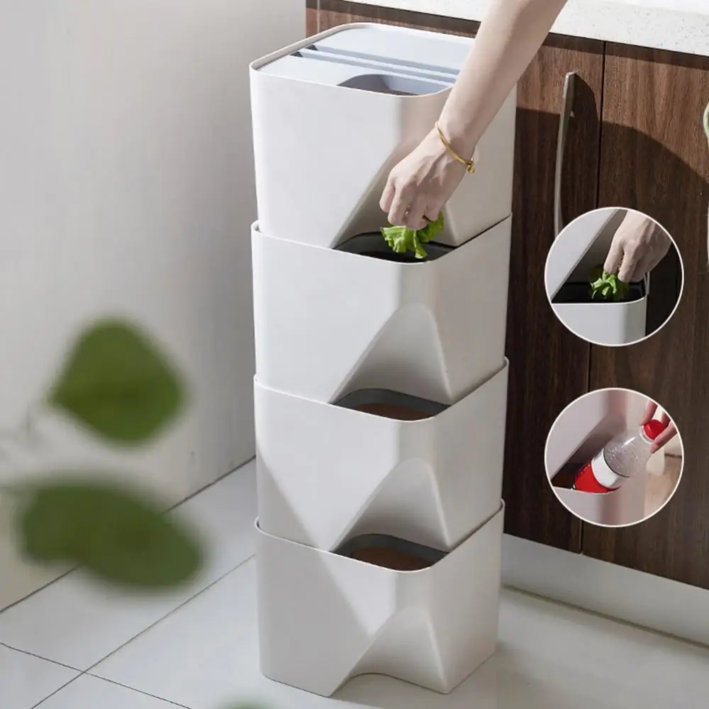 Waste Bins Kitchen Bathroom Dry And Wet Separation Trash Can Rubbish Bin Toilet Garbage Bin Recycle Stacked Sorting Trash Bin