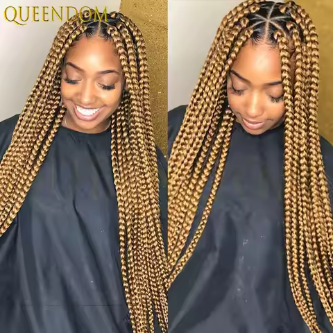 Synthetic Jumbo Box Braided Wigs 1B27 Knotless Box Braids Lace Wig For Black Women Full Lace Front Wig 36 Inch Cornrow Braid Wig