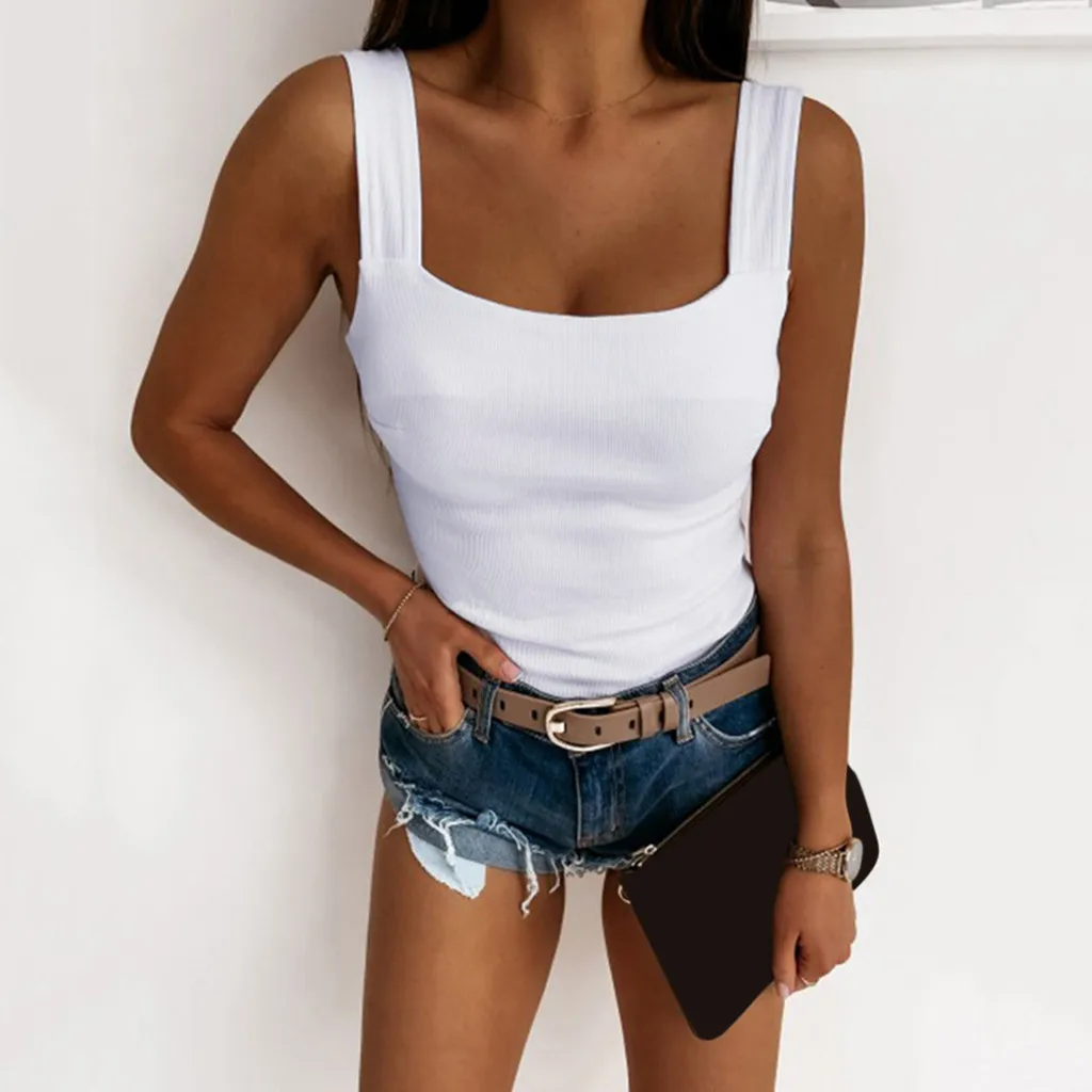 

Ribbed Knitted Tops Neck Summer Basic Shirts White Black Casual Sport Vest Off Shoulder Women's Tank Top Harajuku y2k Streetwear