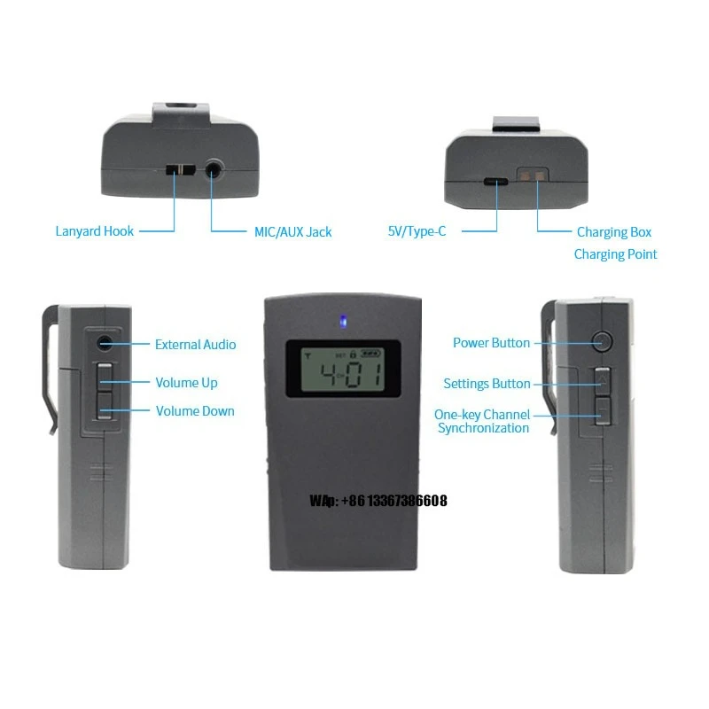 10 Cords Type-C RC9150 Wireless Tour Guide System 1 Transmitter 9 Receiver with Microphone and Earphone